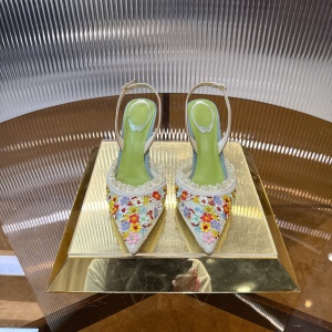 rene caovilla floral-embroidered lace mule sandal shoes